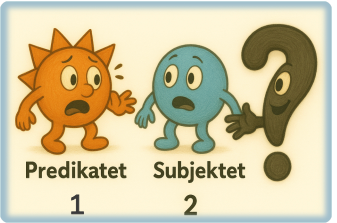 Karaktärerna Predikatet, Subjektet och Frågetecknet på rad.