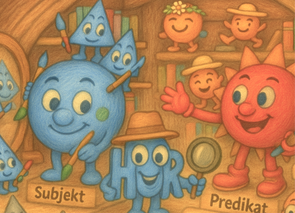 Illustration av Subjekt och Predikat karaktärer