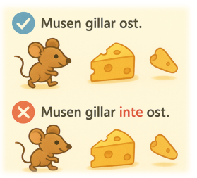 Exempel: Illustration av en mus som gillar ost, och inte gillar ost.